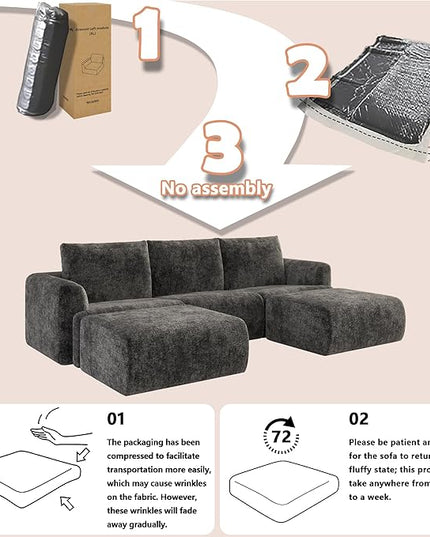 EASE MOOSE Cloud Couch Sectional Sofa, Large U-Shaped Oversized Modular Couch for Living Room, Minimalist Boneless Convertible Couches with Ottoman, 5-Seat Deep Sofa for Bedroom, Chenille (Dark Grey)