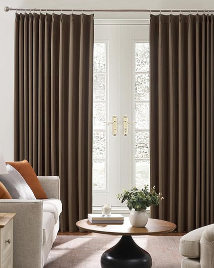 KEQIAOSUOCAI Brown Blackout Curtains 138 Inches Long, Extra Long Pinch Pleats Living Room Curtains Thermal Pleated Curtains Panels Drapery for Home, Hotel, Office, 40" W x 138" L, Set of 2