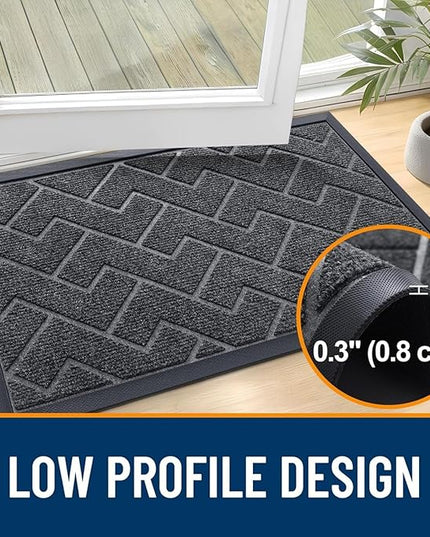 OLANLY Front Door Mat Indoor Outdoor Entrance, Waterproof All-Season, All-Weather Doormat, Sturdy Natural Rubber, Low Profile, Easy Clean Patio Porch Entryway Mat, Herringbone Brick (Grey, 47x17)