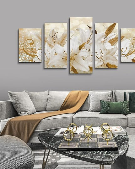 LUDUHU Golden Orchid Flowers Canvas Print - Abstract Floral Wall Art Painting Decor for Home Decoration Artwork Picture Bedroom (E,Oversize 80x40inch)