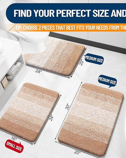 OLANLY Bathroom Rug Set 2 Piece, Soft Absorbent Microfiber Bath Mats and U-Shaped Contour Toilet Rug, Non-Slip, Machine Wash Dry, Plush Shaggy Bath Mats for Bathroom (24"x16"+24"x20", Beige)