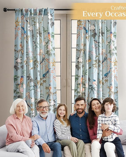 Maison d' Hermine Curtains for Living Room 100% Cotton 96 inch Length Two Panels Light Filtering Curtains for Bedroom Windows with Rod and Loop Pockets Drapes (Hokuzai Blue, 50" W x 96" L)