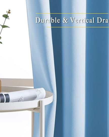 NICETOWN Bedroom Blackout Curtain Panels - Home Fashion Window Treatment Ring Top Blackout Draperies and Drapes (52 inches x 63 inches, Set of 2 Panels, Blue)