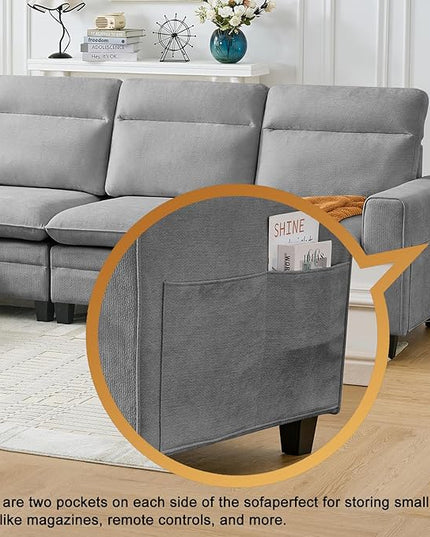 118 Inch Sectional Sofa Couch,L Shaped Couch with Chaise,Cheille Modular Sectional Sofa for Living Room.（LightGray）
