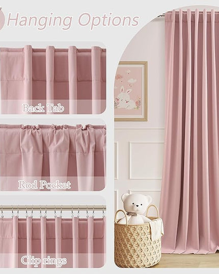 Guken 100% Blackout Linen Curtains 84 Inch 2 Panels Set for Girl's Bedroom, Living Room, Nursery, Back Tab Thermal Insulated Black Out Drapes Room Darkening, Pink