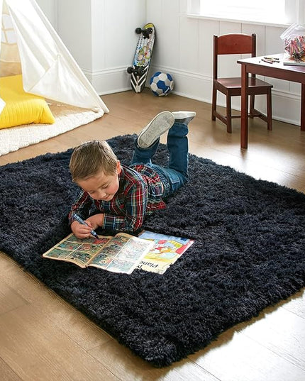 Ophanie Black Area Rugs for Bedroom Living Room, 4x6 Fluffy Fuzzy Shag Shaggy Carpet Soft Plush Furry Bedside Rug, Indoor Floor Rug for Kids Girls Boys Home Decor Aesthetic, Dorm Nursery
