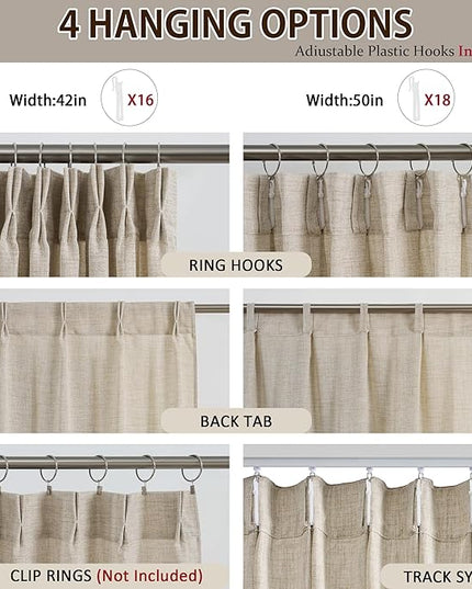 RAIN CITY Pinch Pleated Sheer Curtains 72 Inches Long,Rustic Country Linen Light Filtering Curtain for Bedroom Nursery Privacy Pinch Pleated Back Tab Semi Sheer Drapes 2 Panels Set Beige Color 42x72