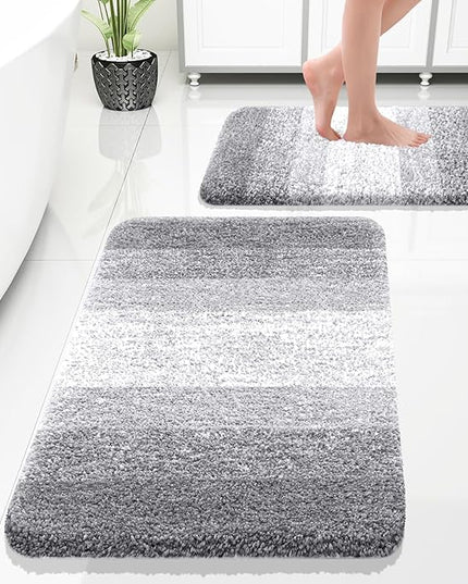 OLANLY Bathroom Rug Set 2 Piece, Soft Absorbent Microfiber Bath Rug Set, Non-Slip, Machine Wash Dry, Plush Shaggy Bath Mats for Bathroom (30"x20"+24"x16", Light Grey)