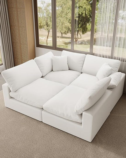 Oversize Cloud Modular Sectional Sofa,Chaise Down Filled Comfort Sofa Detachable Couch Cushion Covers for Living Room Apartment,White