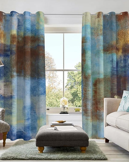 Asuexpect Abstract Curtains 2 Panels Abstract Rust Curtain Room Darkening Grommet Window Treatments Modern Decorative for Bedroom Living Room, 52x84 Inches, Blue Rust