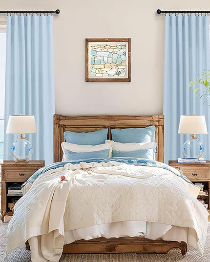 Light Blue Curtains 96 Inches Long for Living Room Back Tab Linen Light Filtering Modern Farmhouse Coastal Decor Baby Blue Cotton Textured Gauze Curtains for Dining Room Bedroom 52x96 Length Pale Blue