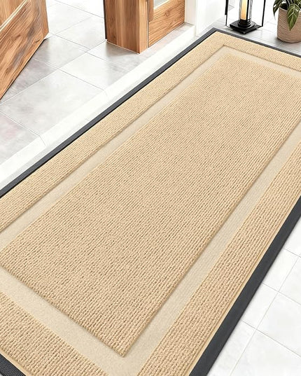 OLANLY Front Door Mat Indoor Outdoor Entrance, Waterproof All-Season, All-Weather Doormat, Sturdy Natural Rubber, Fade Resistant, Low Profile, Easy Clean Patio Porch Entryway Mat, 59x23, Beige