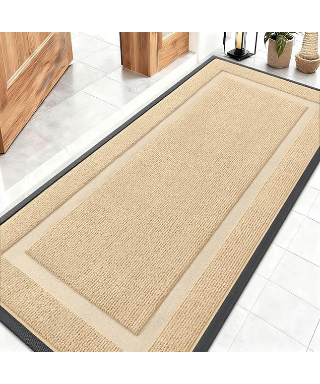OLANLY Front Door Mat Indoor Outdoor Entrance, Waterproof All-Season, All-Weather Doormat, Sturdy Natural Rubber, Fade Resistant, Low Profile, Easy Clean Patio Porch Entryway Mat, 59x23, Beige