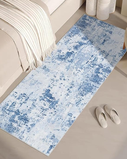 Modern Abstract Runner Rug 2x5 Washable Non Slip Stain Resistant Rug for Bedroom Living Room Non Shedding Low Pile Indoor Floor Cover,Light Blue