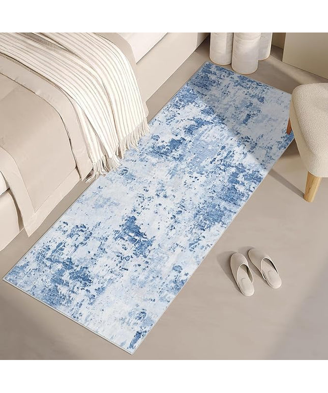Modern Abstract Runner Rug 2x5 Washable Non Slip Stain Resistant Rug for Bedroom Living Room Non Shedding Low Pile Indoor Floor Cover,Light Blue