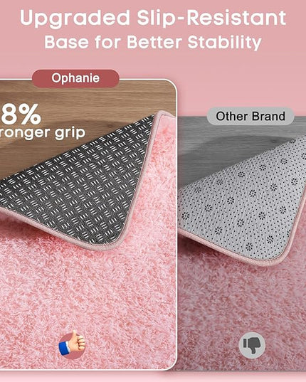 Ophanie 3x5 Pink Rug, Bedside Preppy Dorm Area Rug, College Essentials Non Slip Small Carpets for Bedroom, Anti Slip Fluffy Living Room Rugs Home Decor Aesthetic, Nursery