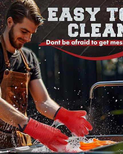 KITCHEN PERFECTION S Silicone Smoker Oven Gloves -Extreme Heat Resistant BBQ Gloves -Handle Hot Food Right on Your Grill Fryer Pit|Waterproof Oven Mitts |Superior Value Set+3 Bonuses