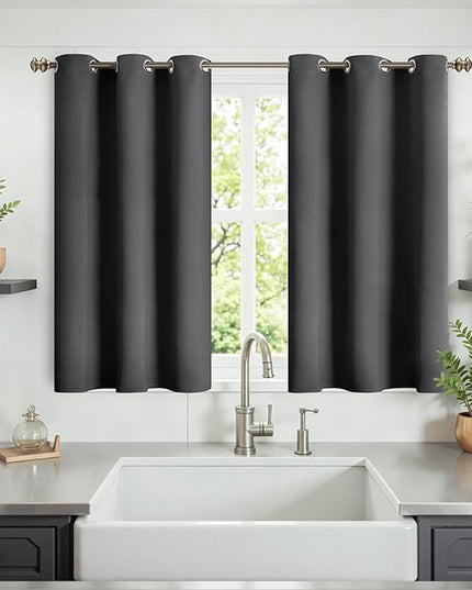 YoungsTex Short Blackout Kitchen Curtains 40 Inches Long - Thermal Insulated Drapes with Grommet Darkening Privacy for Bedroom Bathroom Windows, Dark Grey, 2 Panels, 42 x 40 Inch