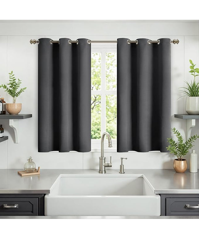YoungsTex Short Blackout Kitchen Curtains 40 Inches Long - Thermal Insulated Drapes with Grommet Darkening Privacy for Bedroom Bathroom Windows, Dark Grey, 2 Panels, 42 x 40 Inch
