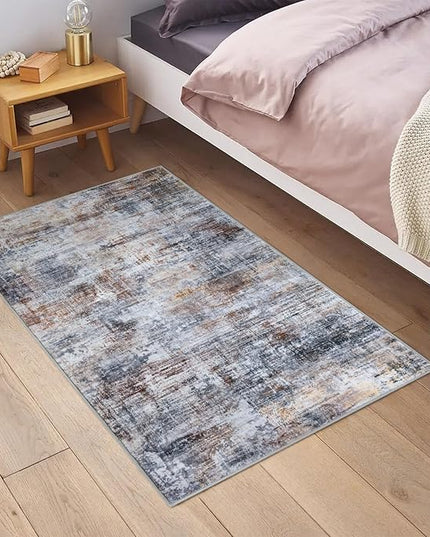 IOHOUZE Small Abstract Area Rug 2x3 Ft Entryway Rugs Washable Door Mat Indoor Entrance, Rubber Backed Throw Rugs, Printed Faux Wool Non Slip Floor Carpet for Foyer Front Door Sink, Orange Grey