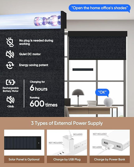 Kincmo Motorized Blinds with Remote,100% Blackout Motorized Roller Shades Work with Apple Homekit,Alexa,Google, Custom Electric Blinds with App,Voice Control (Eclipse Onyx Black)