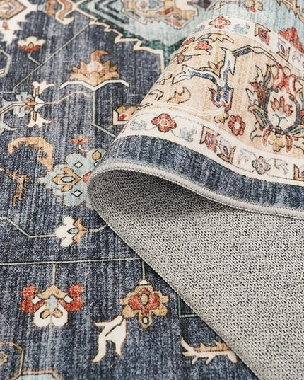 Washable Oriental Hallway Runner Rug - 3x12 Rugs for Living Room Soft Carpet for Bedroom Kitchen Waterproof Floral Distressed Indoor Stain Resistant Non-Shedding Floor Carpets (Blue/Teal/Orange, 3X12)