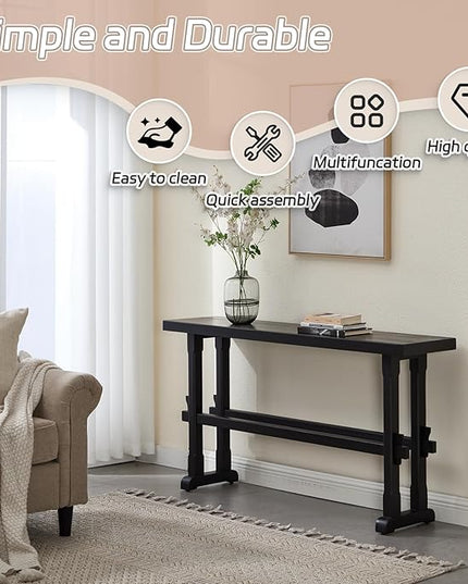 Kmax Entryway Table, 59 inchs Wood Farmhouse Console Table Boho Hallway Table Rustic Couch Table Behind Sofa for Outdoor Entrance Living Room - Black