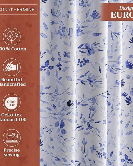 Maison d' Hermine Curtains for Living Room 100% Cotton 124 inch Length One Panel Light Filtering Curtains for Bedroom Windows with Rod and Loop Pockets Drapes (Summer Blues, 50" W x 124" L)
