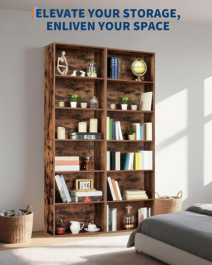 6 Tier Open Bookcase, Rustic Farmhouse Book Shelves, Spacious 6-Tier Organization for Storage, Organize Office, Durable & Resilient Build, Easy Assembly, Rustic Brown
