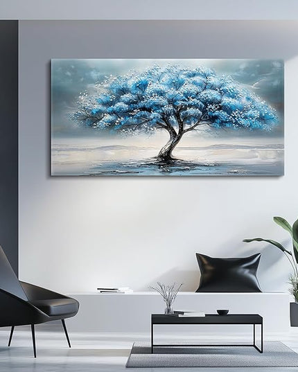FUHAIHUA Farmhouse Wall Decor For Living Room Large Canvas Wall Art For Bedroom Office Decorations Blue Tree Paintings Abstract Wall Pictures Artworks Ready To Hang Home Decor Mural Art 24"X48"