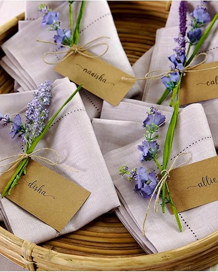 Solino Home Linen Napkins Set of 4 - Classic Hemstitch 100% Pure Linen Lilac Dinner Napkins Cloth 20 x 20 Inch - Handcrafted and Machine Washable