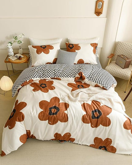 Houseri Pumpkin Color Sunflower Comforter Set Twin Foral Bedding Soft Comfy Comforter Quilts
