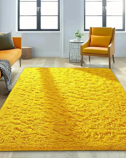 Ophanie Yellow Rugs for Living Room Bedroom, 5x8 Fluffy Fuzzy Furry Carpet, Plush Soft Shaggy Bedside Indoor Floor Area Rug for Kids Girls Boys Baby Teen Dorm Nursery Home Decor Aesthetic