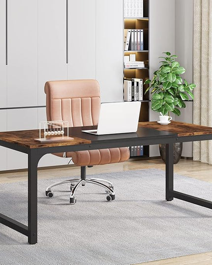 Tribesigns Modern Computer Desk, 63 x 31.5 inch Large Office Desk Computer Table Study Writing Desk Workstation for Home Office, Vintage Black Metal Frame