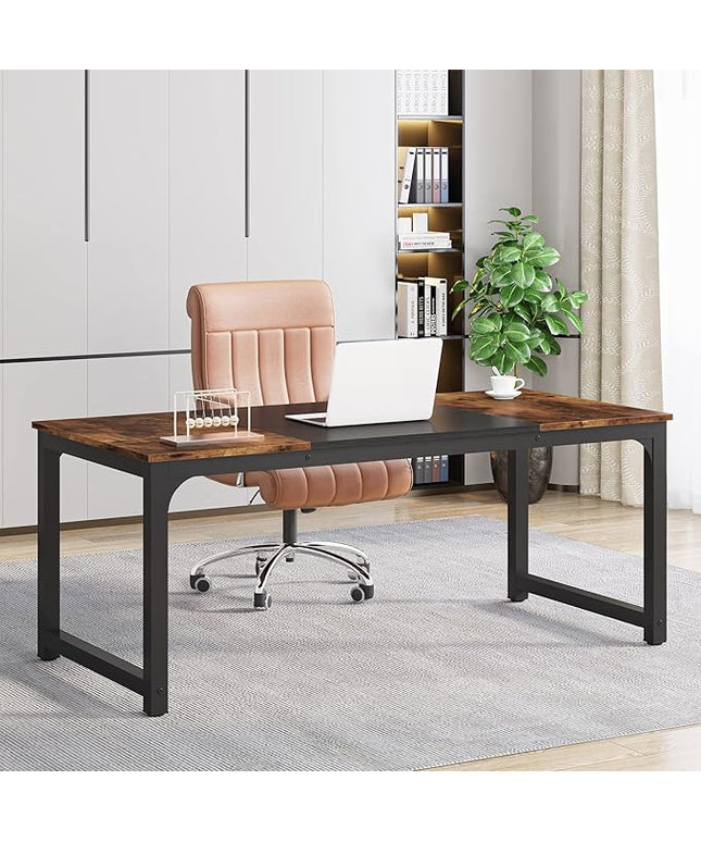 Tribesigns Modern Computer Desk, 63 x 31.5 inch Large Office Desk Computer Table Study Writing Desk Workstation for Home Office, Vintage Black Metal Frame