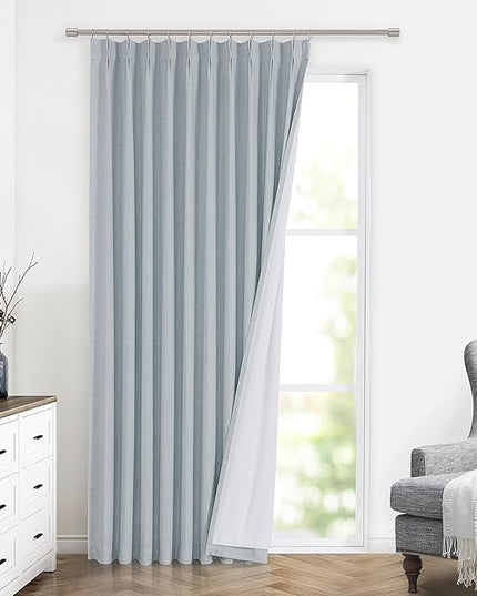 Vision Home Blue Fog Pinch Pleated Full Blackout Curtains Linen Blended Room Darkening Window Curtains 95 inch for Living Room Bedroom Thermal Insulated Pinch Pleat Drapes with Hooks 1 Panel 60"Wx95"L