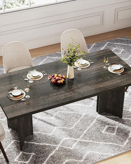 Tribesigns 63-inch Dining Table for 4-6, Farmhouse Kitchen Table with Large Tabletop, Rectangular Dinner Eating Table for Dining Room, Living Room, Kitchen, Dark Gray