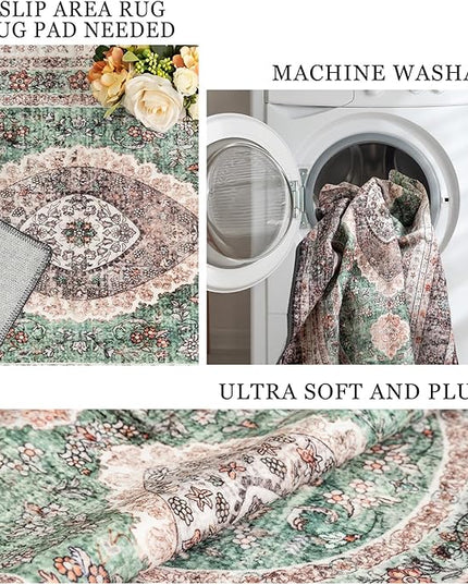 Small Rugs 2x3,Green Rug for Entryway Bathroom Bedroom Kitchen Entrance Doormat,Boho Vintage Bohemian Distressed Washable Oriental Accent Floor Throw Carpet Non Slip