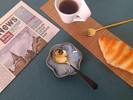 Coffee Spoon Rest for Coffee Bar Accessories, Small Spoon Rest for Coffee Station, Flower Ceramic Tea Spoon Holder for Teaspoon Rest for Tea Spoon, 1 PC (Retro, Sea Blue)