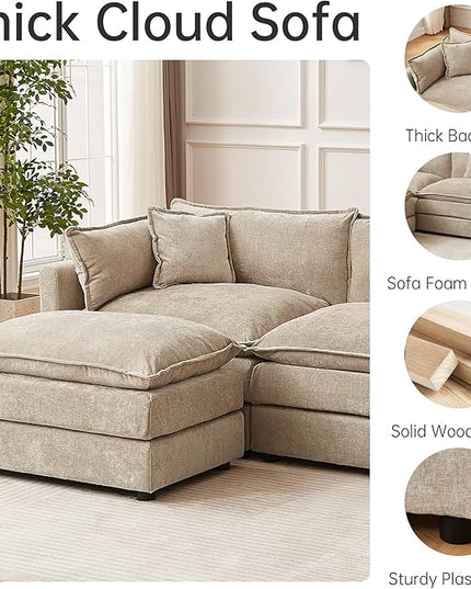 HIPIHOM Modular Sectional Sofa, 112.2 Inch L Shaped Couch Set with Armrests, 3-Seater Comfy Cloud Couches for Living Room Apartment, Coffee