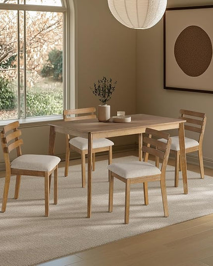 Farmhouse Dining Table Set for 4, Wooden Dining Roon Table and Solid Wood Chairs, 5-Piece Modern Dining Set Home, Kitchen, Dining Room, 4 Upholstered Chairs, Rubberwood Legs