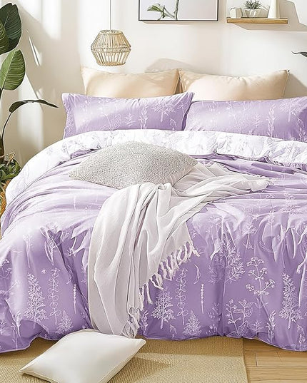 Love's cabin Lavender Twin Comforter Set - Twin XL Size Comforter Set Dorm Bedding, 2 Pieces Cute Floral Bedding, Soft Reversible Flowers Comforter, 1 Comforter & 1 Pillow Sham