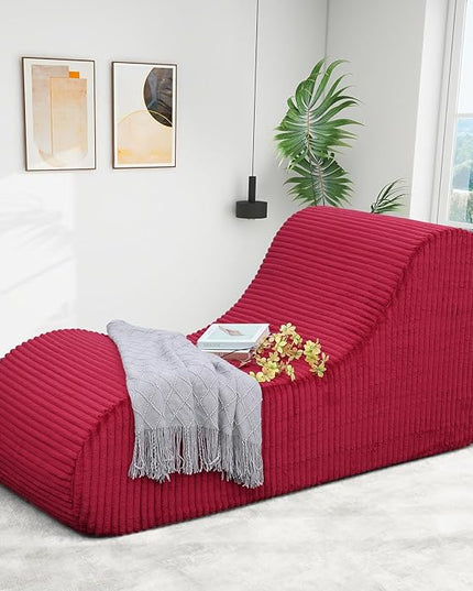 Rattaner Corduroy Chaise Lounge Chair Couch Indoor Boneless Oversized High-Density Sponge Soft Sofa for Yoga, Red