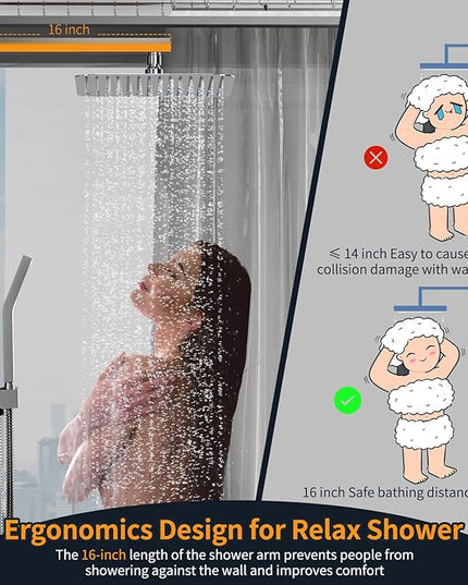 SR SUN RISE SRSH-D1203 12 Inches Bathroom Luxury Rain Mixer Shower Combo Set Wall Mounted Rainfall Shower Head System Polished Chrome Shower Faucet Rough-in Valve Body and Trim Included