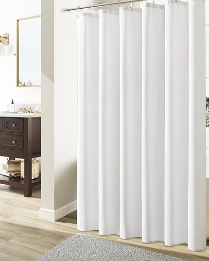 Naturoom 80 Inch Long Shower Curtain, Tall Elegant Modern Farmhouse Country Style Hotel Shower Curtain Set with 12 Hooks, Linen Textured Weighted Fabric Bath Curtains for Bathroom, White, 72x80