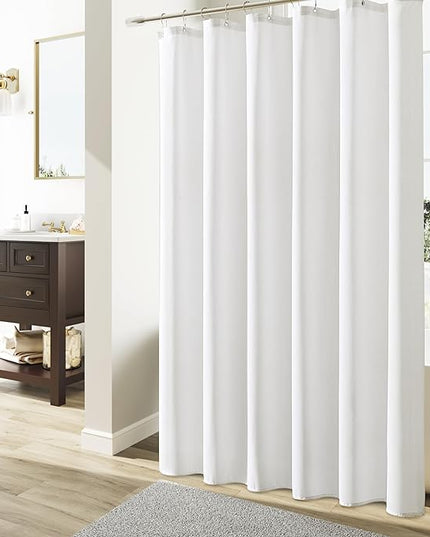 Naturoom Long Shower Curtain 78 Inches Long Linen Textured Thick Fabric Shower Curtain Set with Hooks, Tall Elegant Modern Farmhouse Country Style Hotel Bath Curtains for Bathroom, 72x78, White