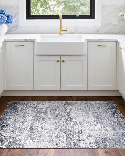 Modern Abstract 2x3 Area Rug Non Slip Non Shedding Low Pile Stain Resistant Rug for Entryway Kitchen Bedroom,Light Grey
