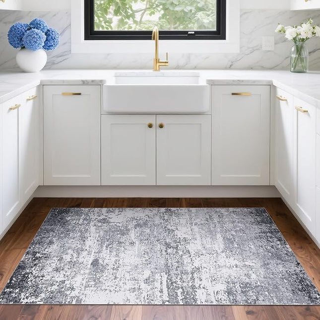Modern Abstract 2x3 Area Rug Non Slip Non Shedding Low Pile Stain Resistant Rug for Entryway Kitchen Bedroom,Light Grey