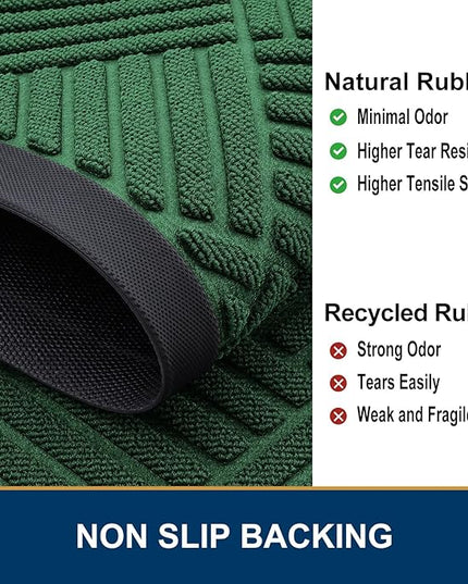 Smiry Front Door Mat Outside Entrance, Heavy Duty Outdoor Indoor Mat, Natural Rubber Doormat, Non Slip, Trap Dirt and Moisture, Easy Clean, Low Profile Patio Porch Entryway Mat, 35x23, Green
