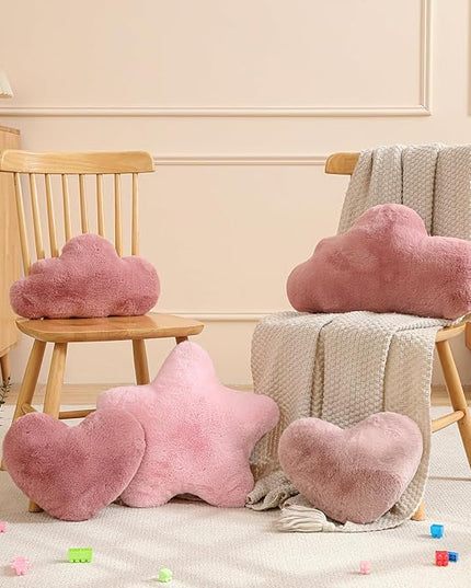 YRXRUS Cloud Pillows, Bean Paste Red Cloud Shaped Pillow, Decorative Throw Pillow Gifts, Cute Plush Room Decor, Fluffy Faux Rabbit Fur 9.5"x16" Pillows for Living Bedroom Kids Room